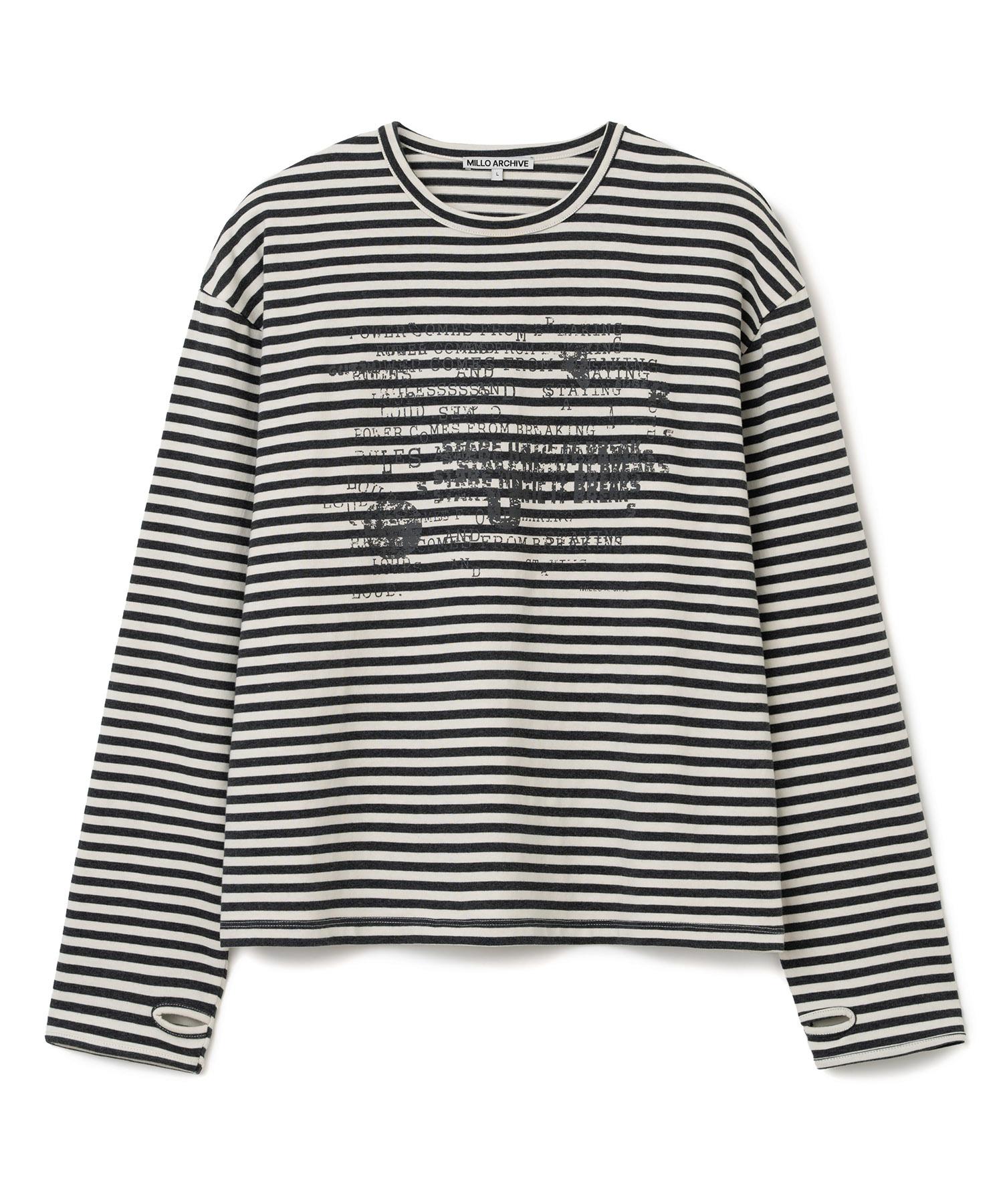 MILLO ARCHIVE Полосатая рубашка с глитч-текстом, длинный рукав [Серый] Gray/Xl white
