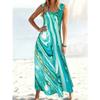 Women Sleeveless Dress Round Neck with 3D Print Long Maxi Dress for Summer Beach Vacation Casual Wear