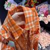 Women's Retro Orange Plaid Long Sleeve Shirt - Loose Casual Autumn/Spring Sun Protection, Couple-Friendly Design