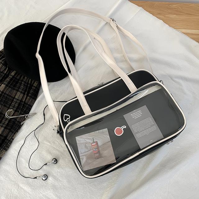 Transparent Tote Bag Women s 2026 New Soft Leather Large Capacity Single Shoulder Bag Messenger Bag Class Handbag