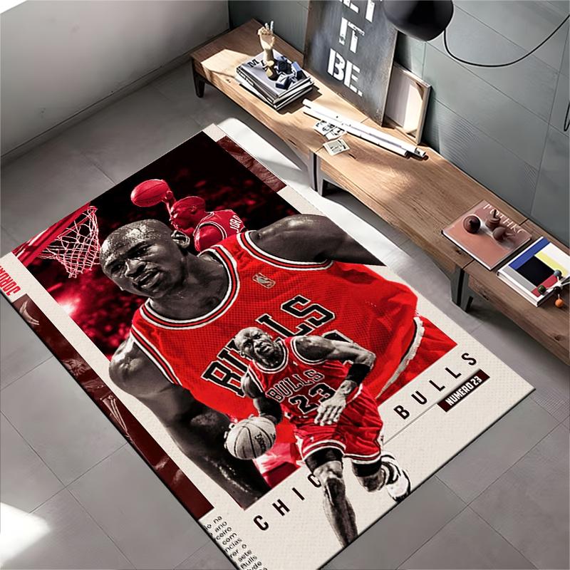 Sports Area Rug, Michael Jordan Chicago Bulls Number 23 Retro Red Monochrome Magazine Print, Fan Decor, Non-Slip Mat