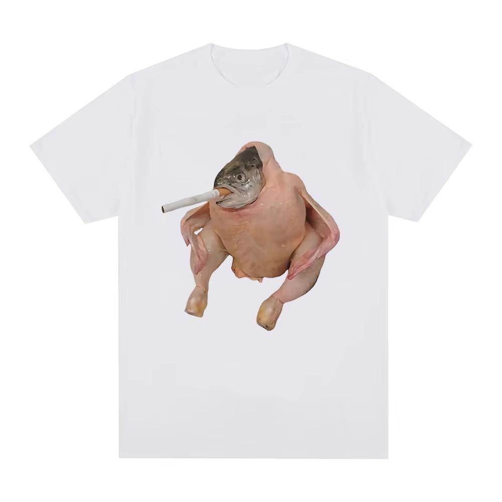 Fish Face Chicken Smoking A Cigarette Meme T Shirts Funny Men's Women Clothing Harajuku T-shirt Unisex Graphic T Shirts