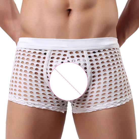 Men Sexy Hollow Out Shorts Briefs Low-rise Breathable Mesh Underwear Solid Color 3D