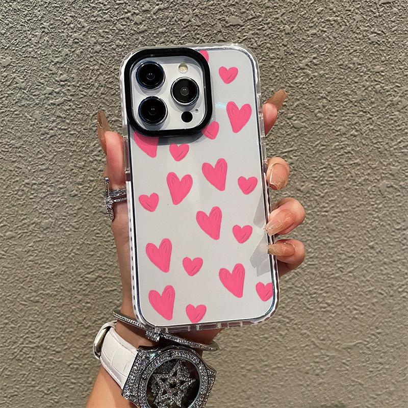 Summer new iphone14 simple powder love mobile phone case Apple 16 transparent mobile phone case 17promax girls