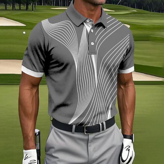 Men's Geometric Pattern Sports Polo Shirt Short Sleeve Polo Shirt Turn-down Collar Shirt