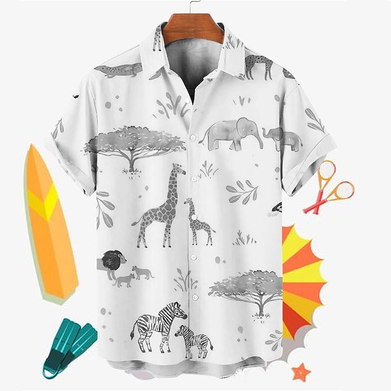 Men's Animal Tree Giraffe Shirt Summer Hawaiian Shirt Aloha Shirt Short Sleeves Shirt Turndown Tropical Fashion
