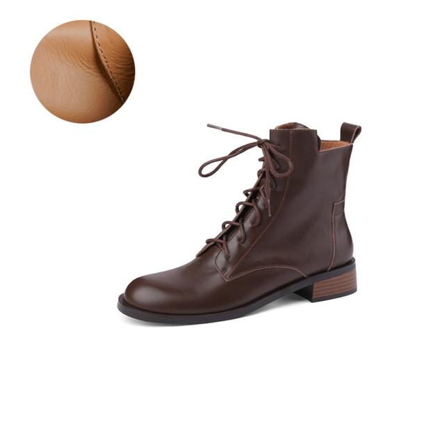 

Осень/зима женские ботинки с круглым носком на массивном каблуке, женская обувь, ботинки из натуральной кожи, короткие ботинки на молнии, мотоциклетные ботинки коричневого цвета 39