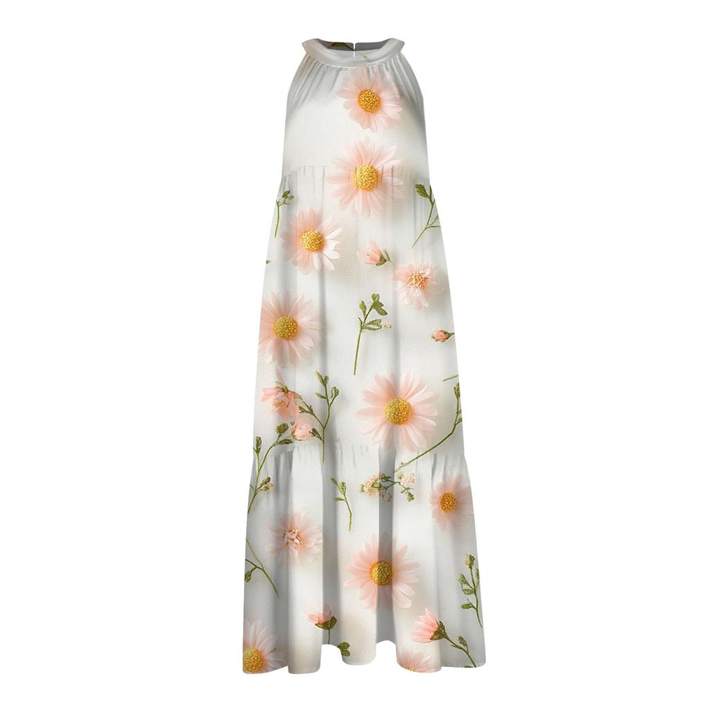 Women's Summer Sleeveless Valentine's Day Printed Loose Splicing Casual Hanging Neck Beach Dresses