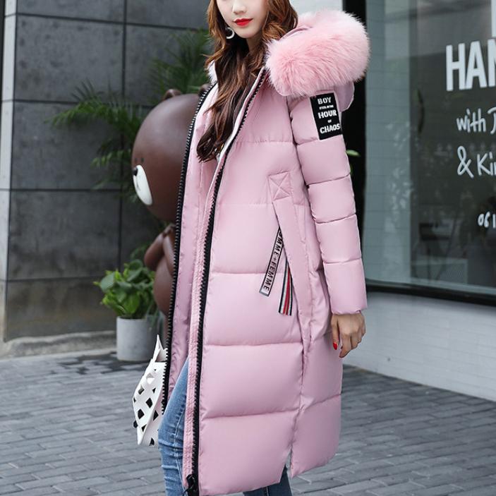 

IHUASU осенне-зимнее тонкое хлопковое пальто для женщин средней длины, модная куртка с большим воротником из утолщенного хлопка M розовый