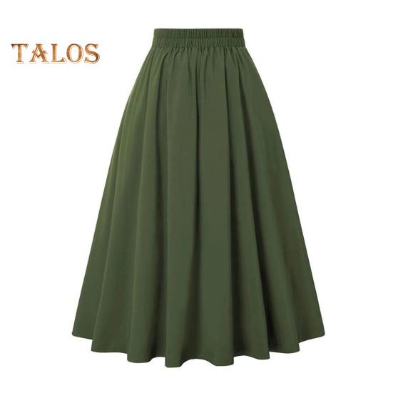 Damenrock, elastisch, hohe Taille, A-Linie, Midirock, kontrastfarbenes Karomuster, breiter Saum, wadenlanger Rock für den Alltag