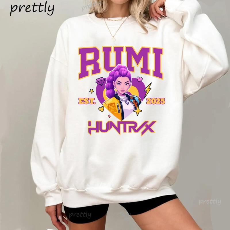 Huntrix Round Neck Kpop Demon Hunters Sweatshirts Rumi Zoey Mira Graphic Pullover Women's Sweatshirts Long Sleeve Streetwear