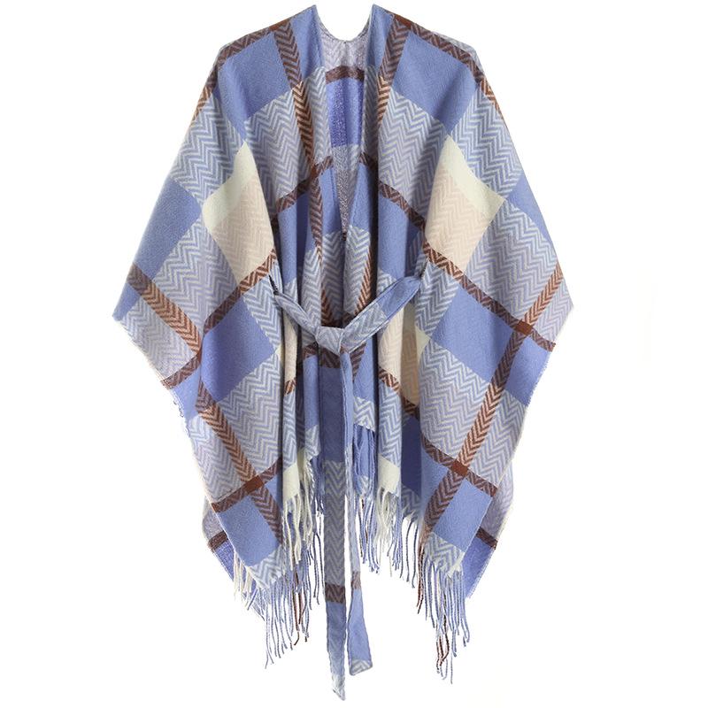 Women s Plaid Cross-Waist Shawl - Retro Jelly Color 120 королевский синий