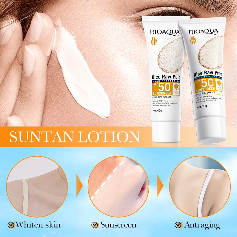 BIOAOUA Rice Puree Sunscreen SPF50+-PA+++ Isolating UV Protection, Waterproof, Suitable for Face, Neck, Body Sunscreen Lotion