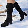 2025 New Autumn Trend Comfortable Designer Mid-calf Fashion Boots Woman Middle Heels Knee High Lace Up Boots Shoes for Women