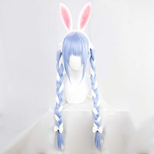 Usada Pekora Cosplay Wig, Blue and White, Braided, Heat-Resistant