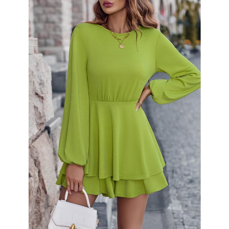 

Весняно-осінній жіночий комбінезон, модний тренд, Однотонний комбінезон з круглим вирізом і талією з довгими рукавами XL зелений