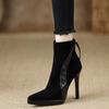 Móda 2024 Nové Podzim Zima Nové Dámské Kotníkové Boty Kůže Zadní Zip Tenký Vysoký Podpatek Boty Dámské Sexy Černé Krátké Boty