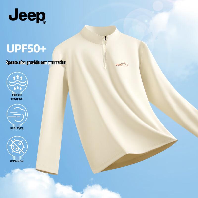 JEEP Men's Quick-Dry Anti-Bacterial Half-Zip Long-Sleeve Stand Collar T-Shirt