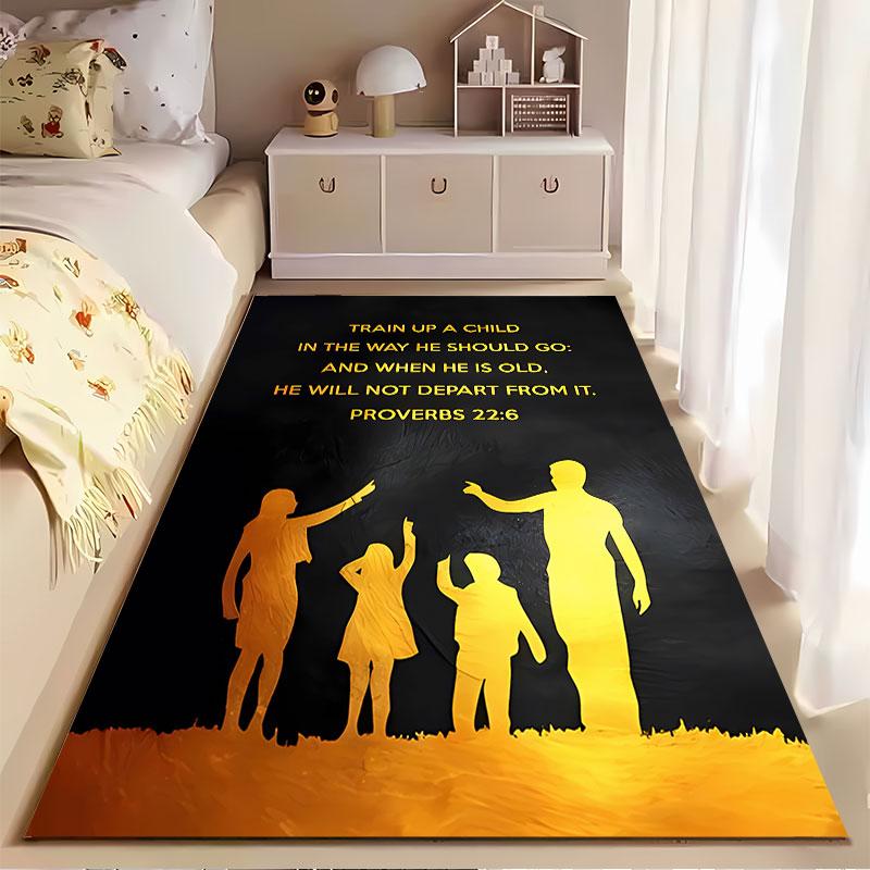 Bible Verse Family Silhouette Carpet Suitable As a Non-slip Mat for the Living Room or Bedroom Sofa