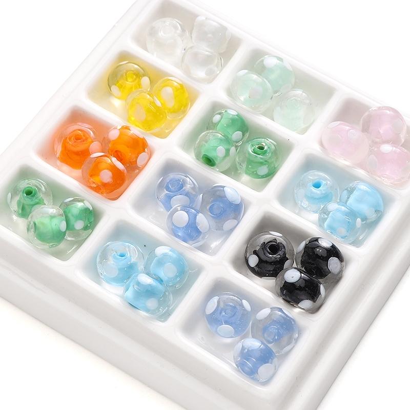 1pc [12x8mm] White Polka Dots Wheel Beads Transparent Flat Round Beads Transparent Glass Wheel Beads DIY Handmade Accessories