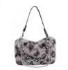 Leopard Print Winter Shoulder Bags for Women Furry Underarm Bag Chain Plush Animal Pattern Evening Totes Purse Crossbody Bag