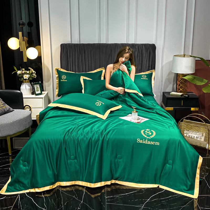 European Style Washed Summer Ice Silk Air Conditioning Quilt Cool Silk Thin Comforter Adult Kids Bed Sheet Pillowcases Bedspread