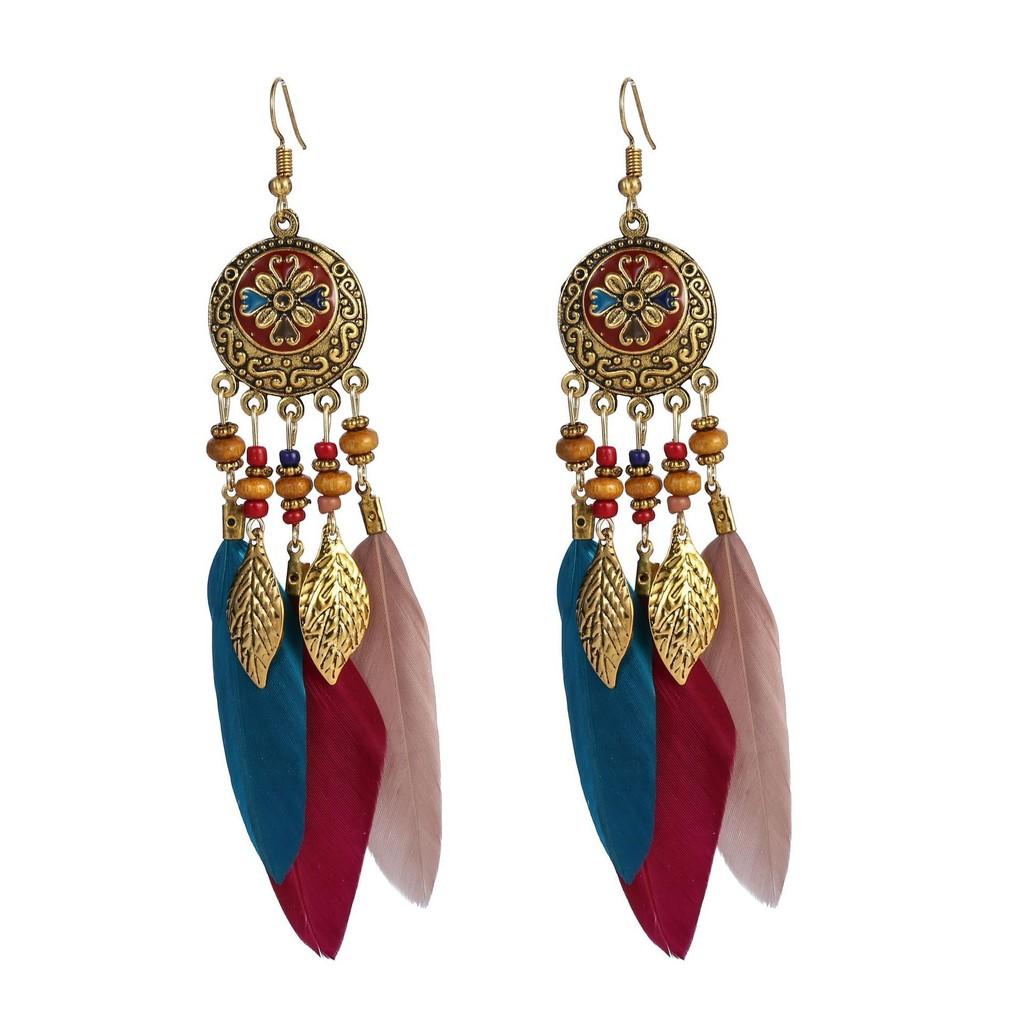 Vintage Feather Bohemian Earrings With Alloy Carving For Women Festival And Daily Use