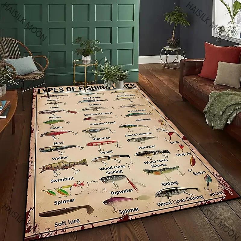 Fishing Lovers Carpet Fishing Bait Pattern Rug for Living Room Bedroom Office Large Area Mat Available All Seasons Creative Gift