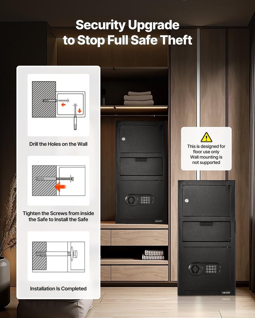 3.6 Cubic Feet Drop Safe, Large Capacity Front Drop Slot Safe Box with Digital Keypad, Heavy Duty 3 Tiers Cash Depository Box with Spare Keys for