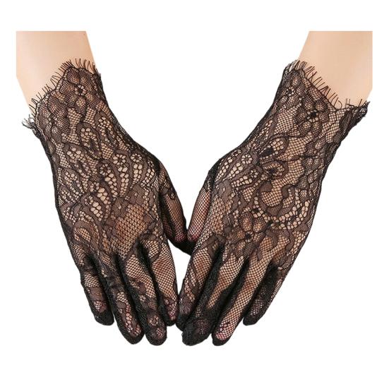 Bridal Lace Gloves Five-Finger Sheer Wedding Gloves Elegant Long Short Mesh Gloves for Women Tea Party Cocktail Party Prom
