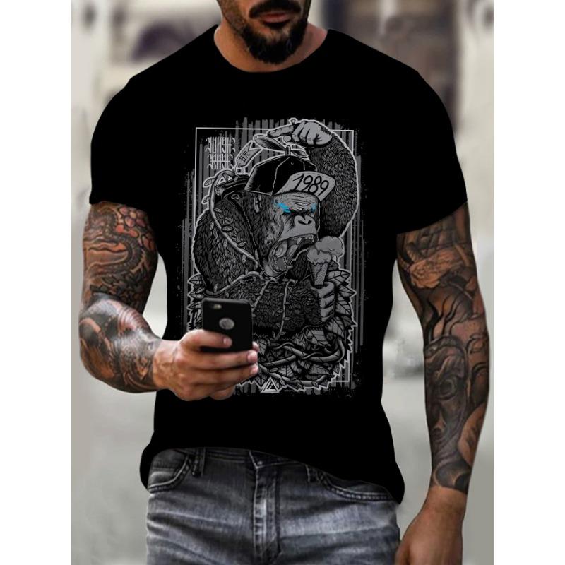 3D Letter Skull Printed Short Sleeved T-shirt for Casual Sports Summer Outdoor Men's T-shirts