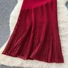High-end Knitted Splicing Irregular Mesh Dress Women's Summer French Waist and Thin Temperament Sleeveless Long Dress