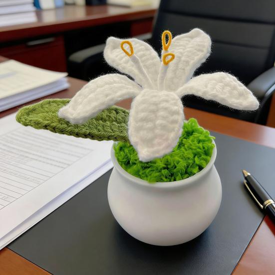 Tığ İşi Saksı Bitkileri Yapay Örgü Zambak Çiçeği Saksısıyla Birlikte El Yapımı Çiçek Hediyesi Anneye Öğretmene Kadın Arkadaşlara Doğum Günü Yıldönümü