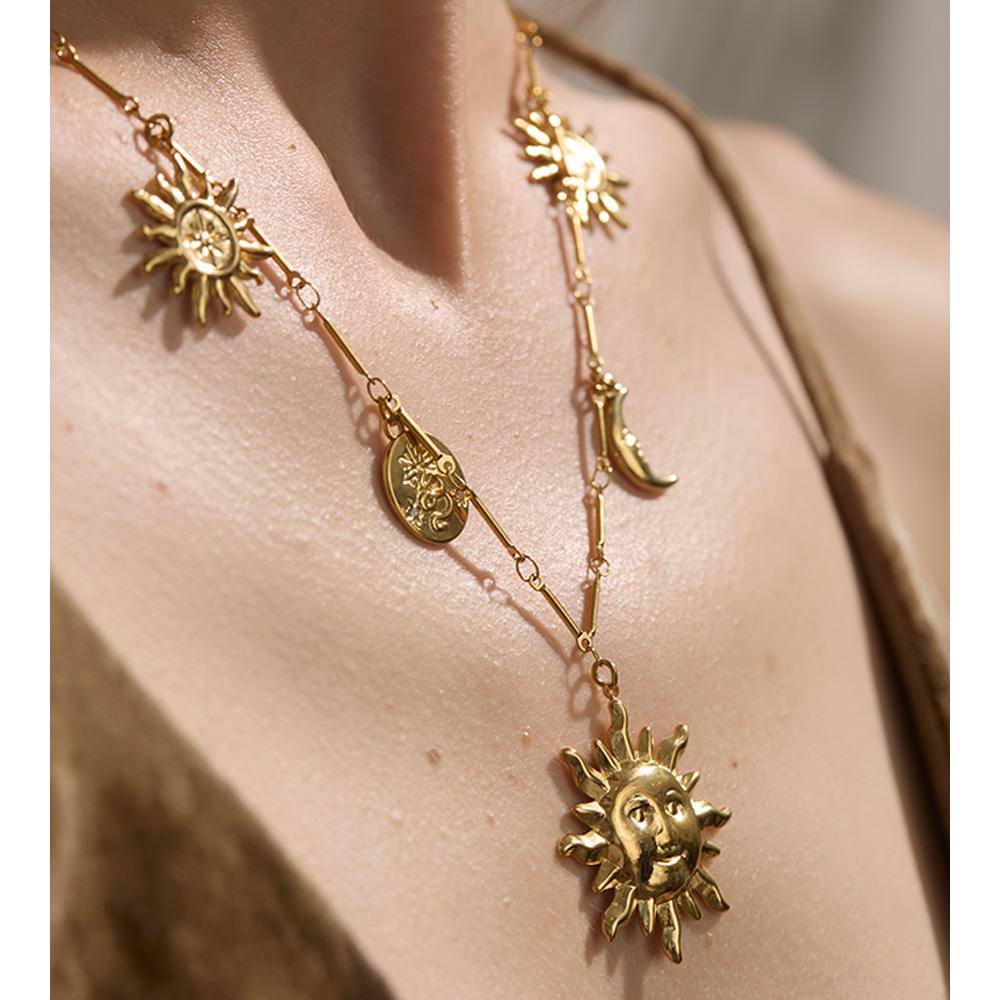 JINYOU 196 Summer Fine Chain Necklace Accessories 18K PVD Gold Plated Stainless Steel Sun Moon Pendant Necklace Jewelry