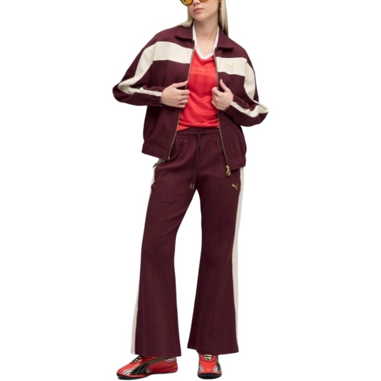 Puma T7 Relaxed Comfortable Versatile Sports Loose Color-Block Drop-Shoulder Jacket With Small Logo Double Zipper Women Jacket Burgundy 633960-96