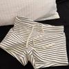 Black and White Striped Off-shoulder Pajamas Women's Spring and Summer Long-sleeved Shorts Slanted Shoulder Top Large-size Loungewear Outer Suit