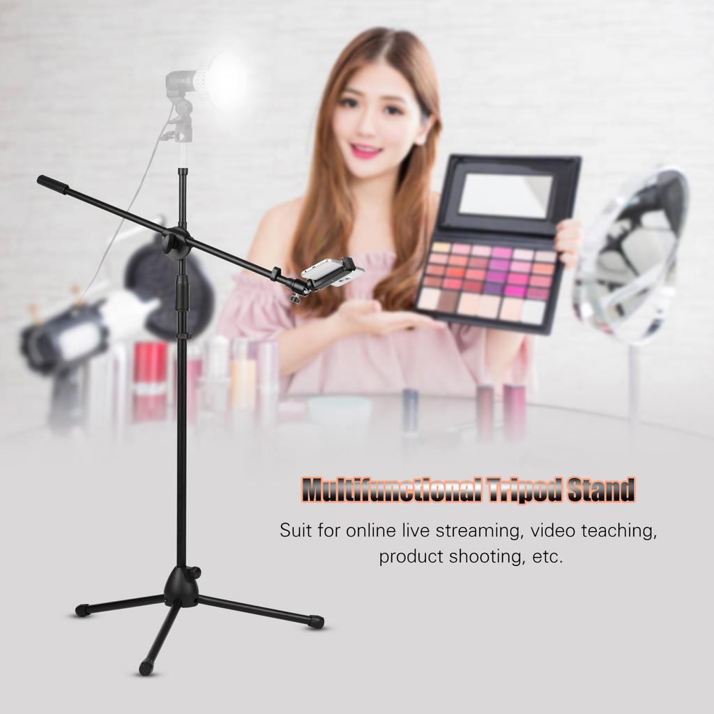 140cm 4.6ft Adjustable Height Light Stand Durable Aluminum Alloy Floor Tripod Stand Kit with Phone Holder Max