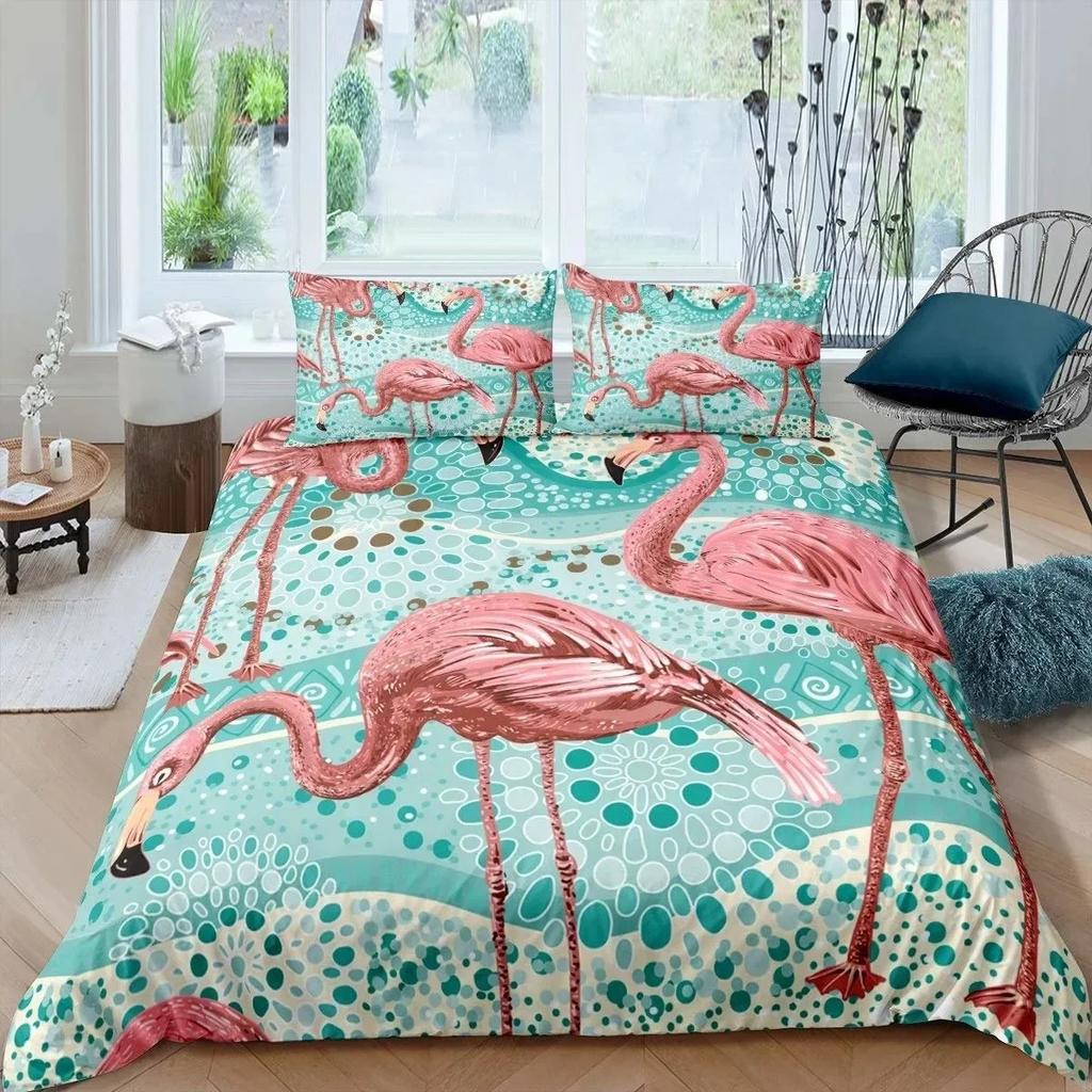 3D Print Flamingo Flowers Tropical Animal 3D Duvet Cover Bedding Set Comforter Linen Pillowcases Single Double Twin King Queen