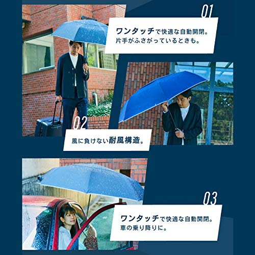 EXCEL Folding Umbrella with Backward Prevention Safety Automatic Large Black 20026 Super Water Wind Resistant [Moonbat] GENT'S Function, Men's,