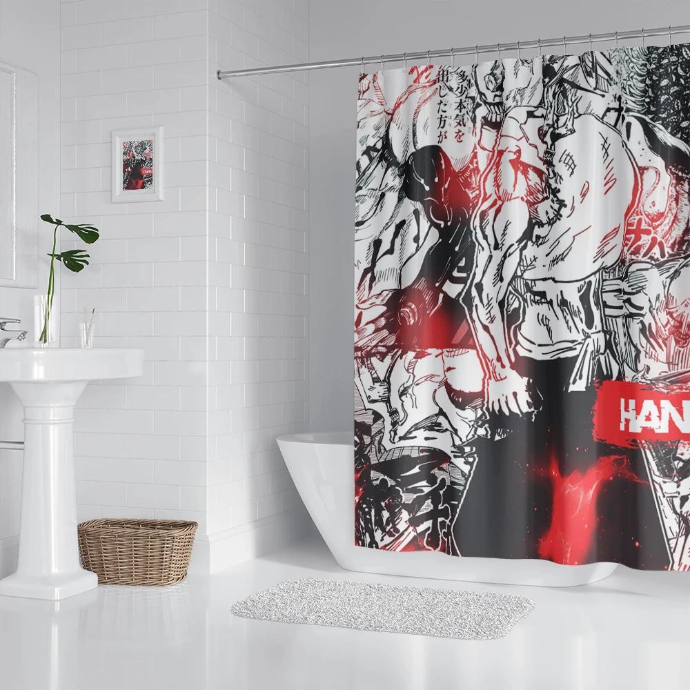 Anime Bathroom Curtain Polyester Fabric Shower Curtain 180 * 180CM With  Hooks Bathroom Accessories