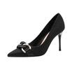 Black French Low-Cut Pointed Toe High Heels for Plus Size Women - Spring 2026 Fashion Stilettos