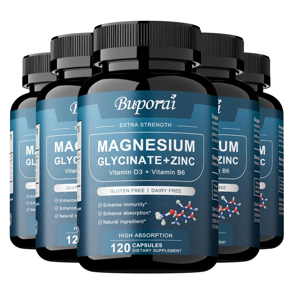 Buporai Magnesium Glycinate Capsules with Vitamin D3 and Vitamin B6 – Bone Support Blend