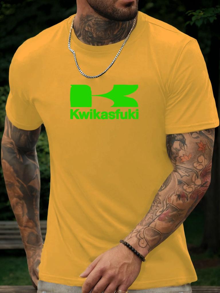 T-shirt a maniche corte Kwikasfuki da uomo 100% cotone con stampa a fantasia Camicia estiva girocollo traspirante casual alla moda Maglietta fresca