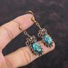 Brinco de cobre azul turquesa Brinco de fio de cobre enrolado Brincos de pedras preciosas reais Joias de cobre Brinco feito à mão Joias de fio enrolado para presente