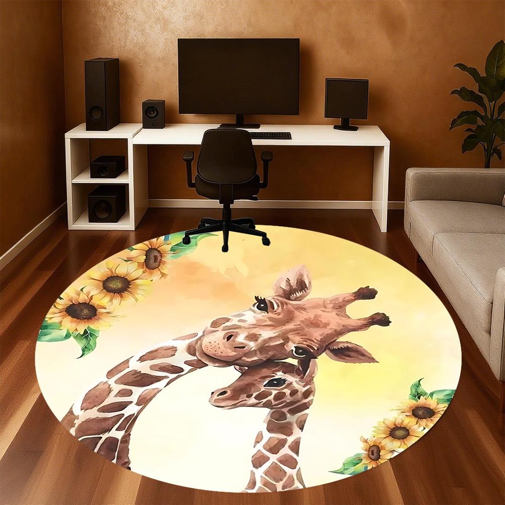 1pc Giraffe Sunflower Round Chair mat Area Rug - Non-Slip, Floor Mat for Office, Bedroom, and Indoor Decor c1125576