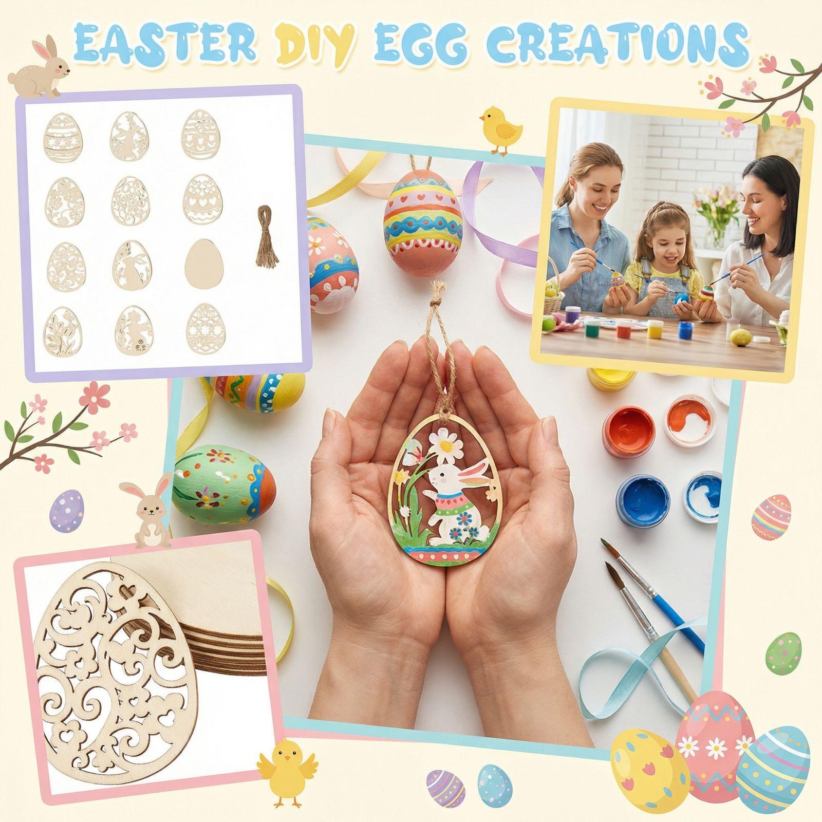 

Easter Wooden Pieces Handmade DIY Painting Wooden Craftwork Party Decoration Hanging Piece One Size