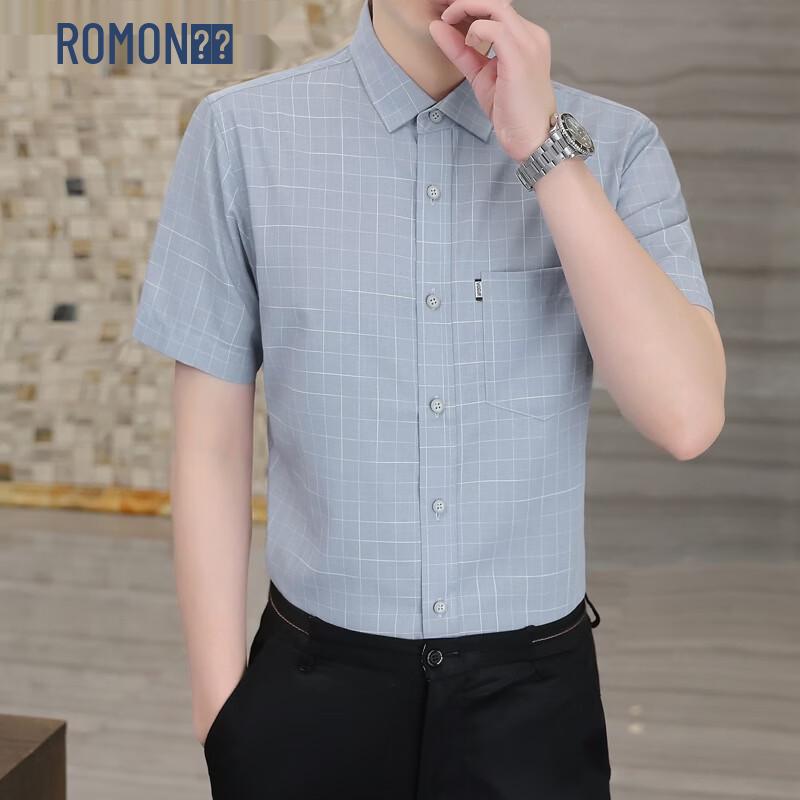 ROMON Men s Business Casual Short Sleeve Shirt 52