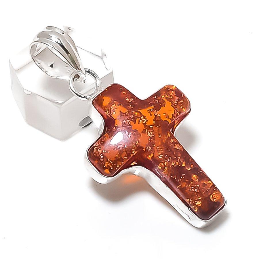 Baltic Amber Gemstone 925 Sterling Silver Jewelry Pendant 2.05"