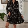 JKASHDK Women's Fashion Spring Fall Polka Dot Print Long Sleeve V-Neck Loose Waistline Casual Dresses