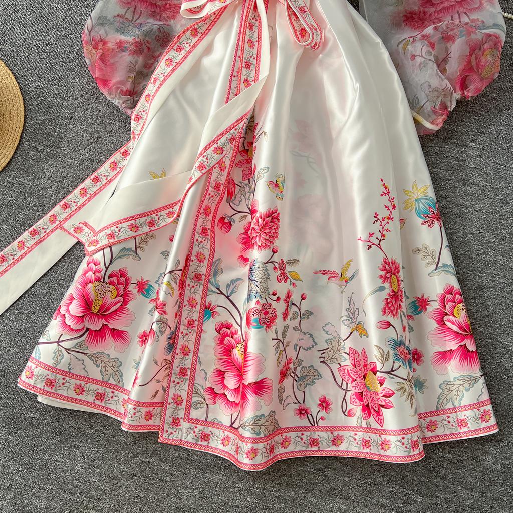 Rochie de seară elegantă vintage cu imprimeu de plasă pentru femei, rochie lungă de petrecere, casual și chic, pentru festival, Franța, nou